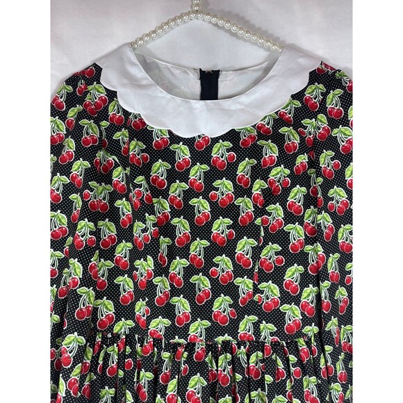 Handmade retro cherry print dress with Peter Pan collar rockabilly pinup style s - Picture 2 of 8